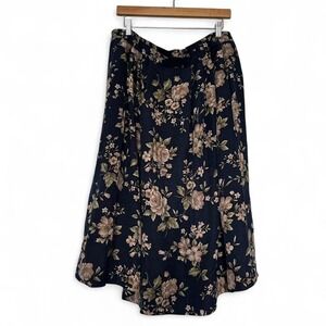 Navy, Floral, silk midi skirt by Talbots Petites